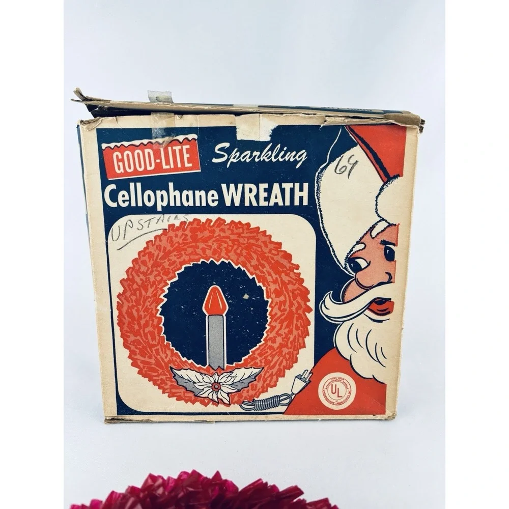 Vintage Good-Lite Electric Wreath of Red Sparkling Cellophane‎ Light Christmas
